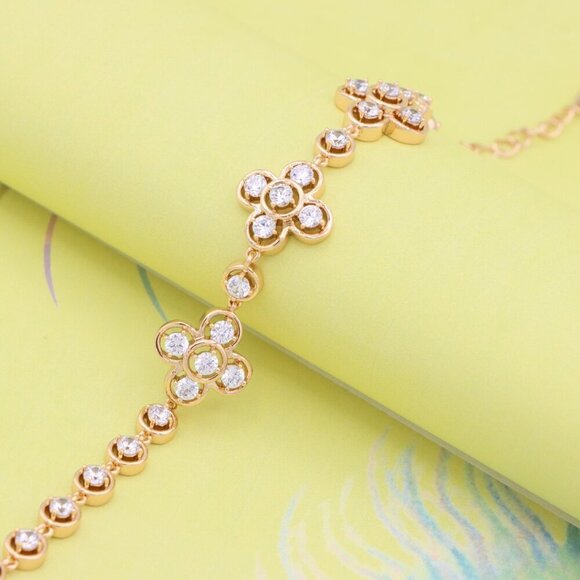 "Rose Gold Floral Cluster Bracelet with Crystal Accents, XPBL0966 - Picture 5 of 11